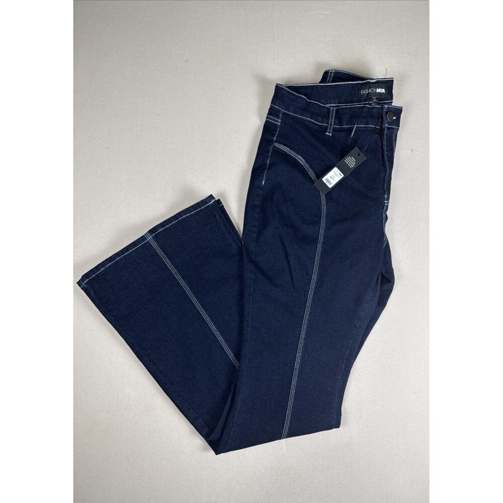 Fashion Nova In A Daze Flare Jeans 14 NWT Dark Wash Contrast Stitch High Rise